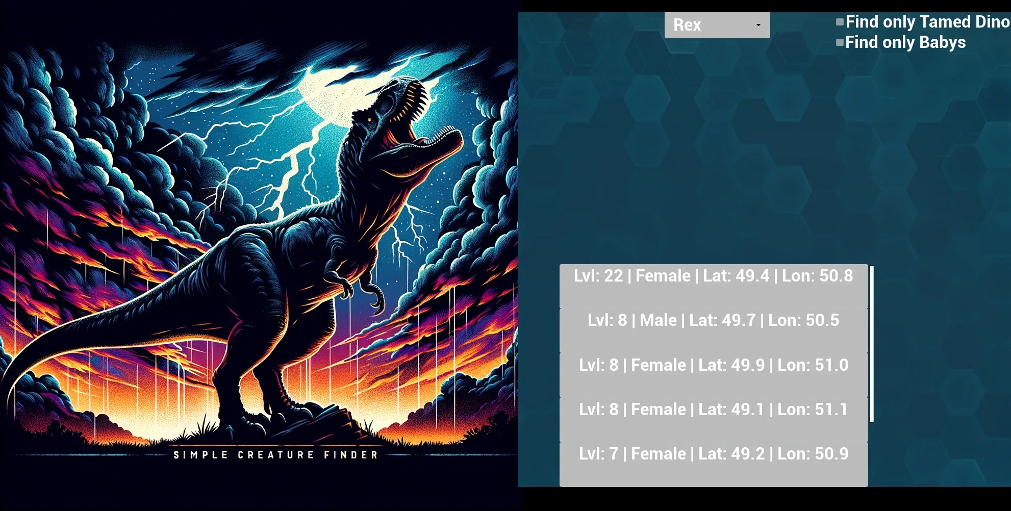 Simple Creature Finder — Info screen