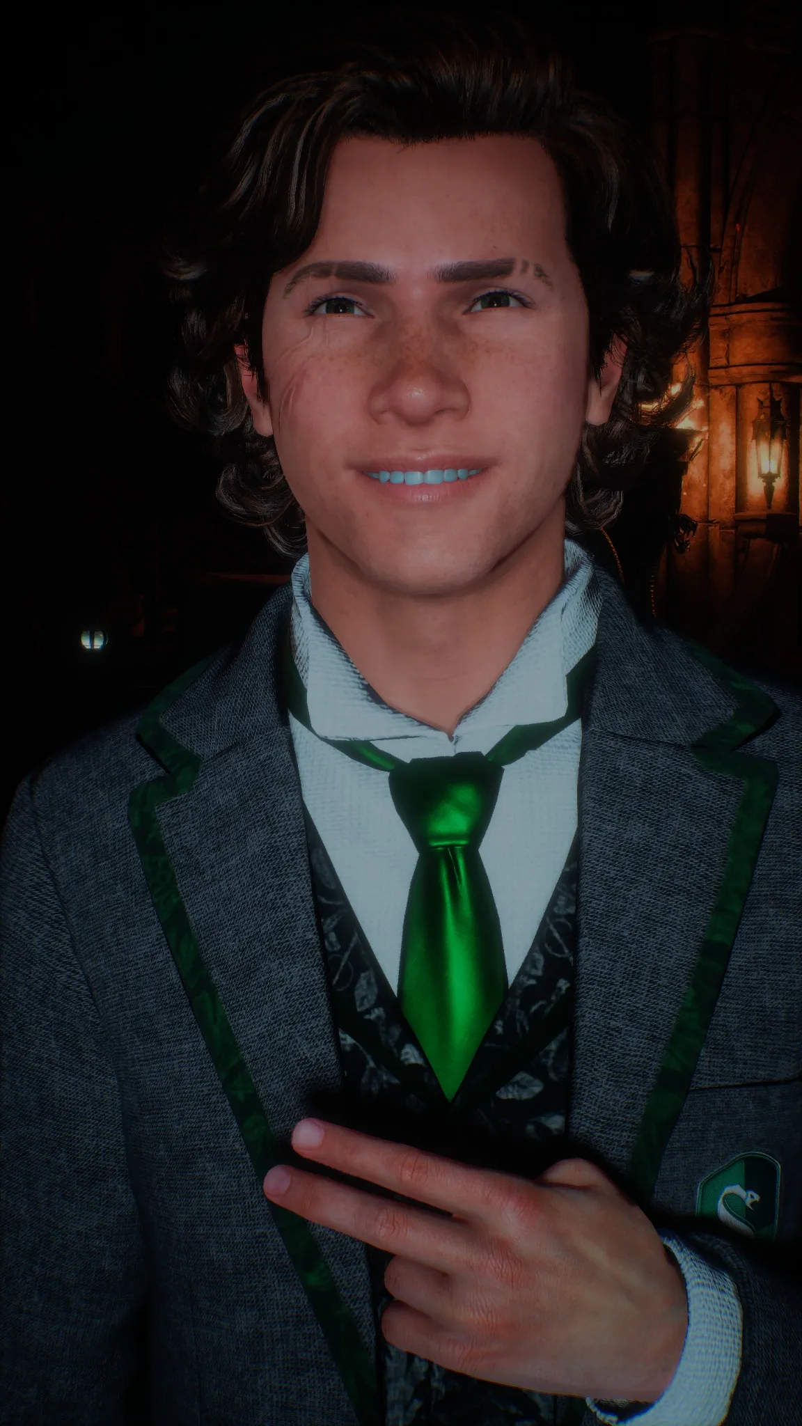 Darkened Embroided Slytherin Uniform — Elijah with uniform