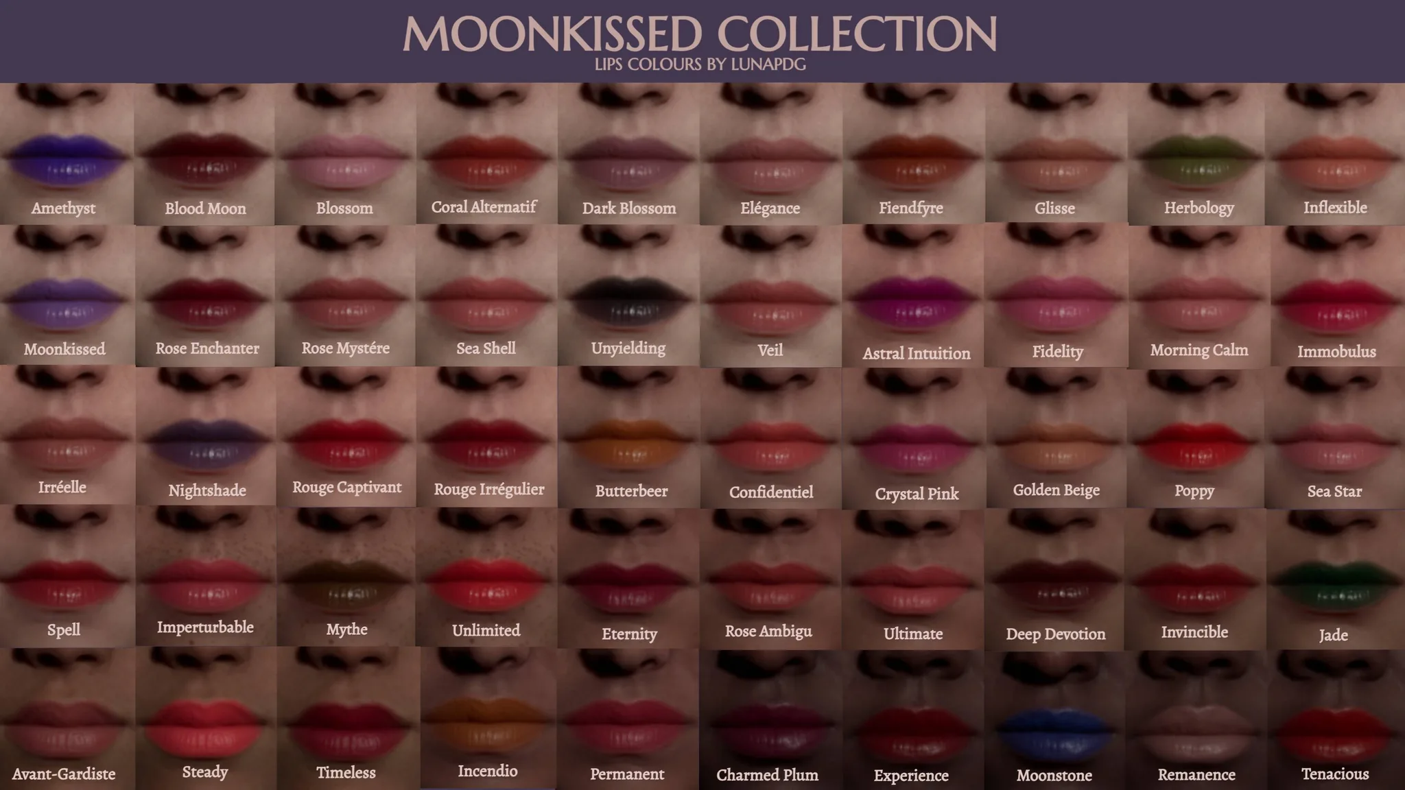 Moonkissed: Rouge Lip Collection — Shade List