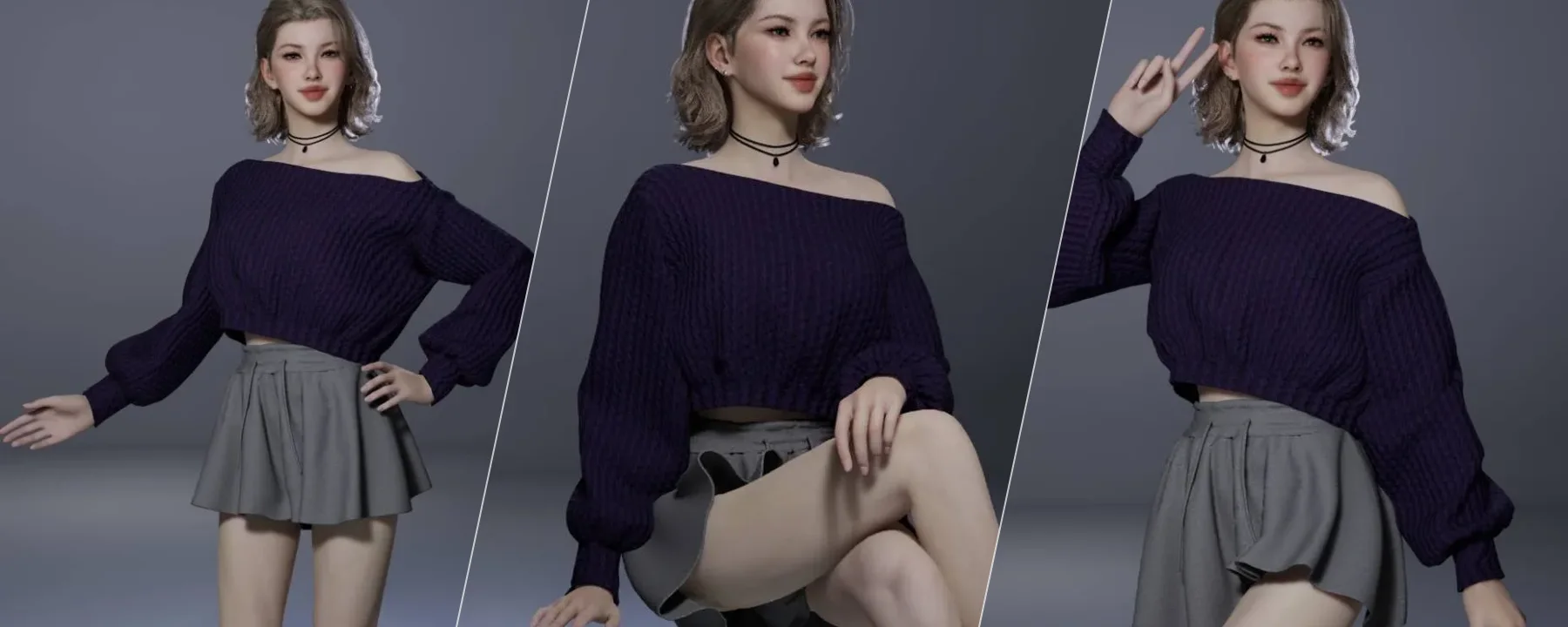  Off-Shoulder Chunky Knit Sweater🟣 — Off-Shoulder Chunky Knit Sweater🟣 screenshots 1–3