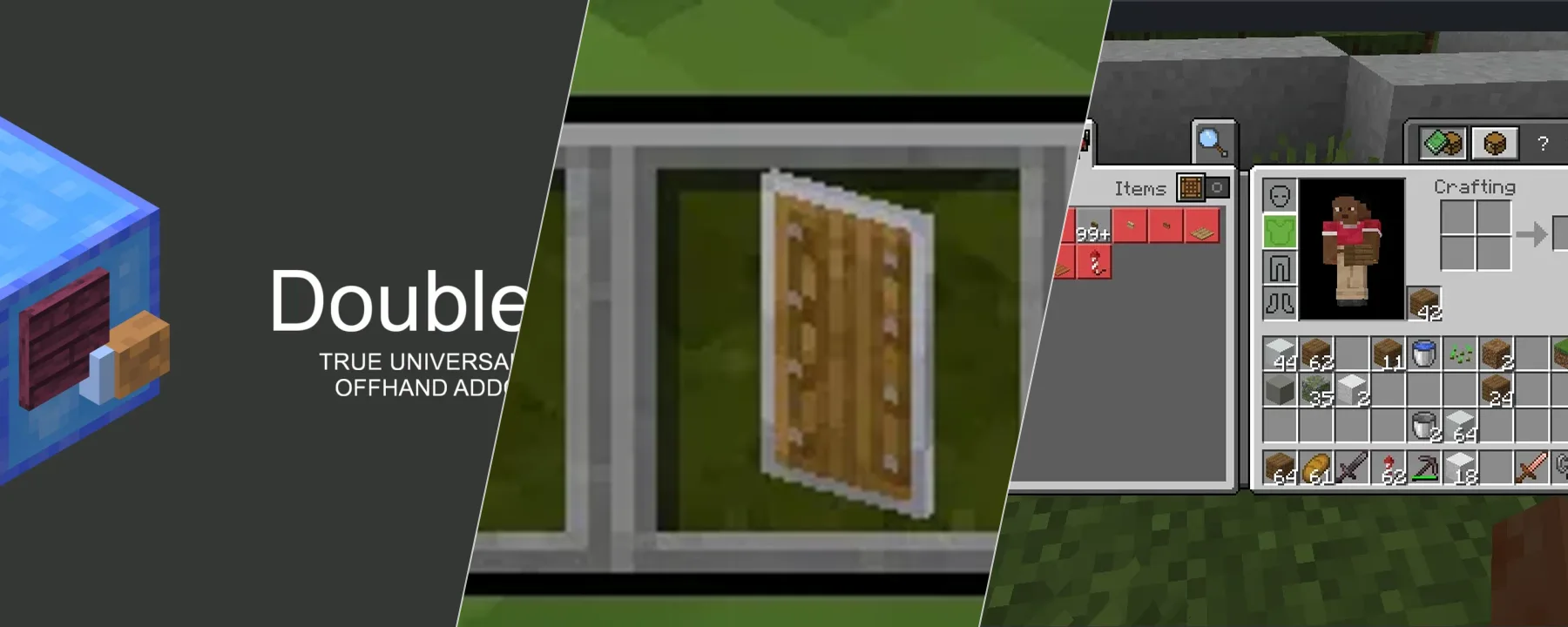DoubleHands - Functional Offhand like Java edition (MCPE PC etc) — DoubleHands - Functional Offhand like Java edition (MCPE PC etc) screenshots 1–3