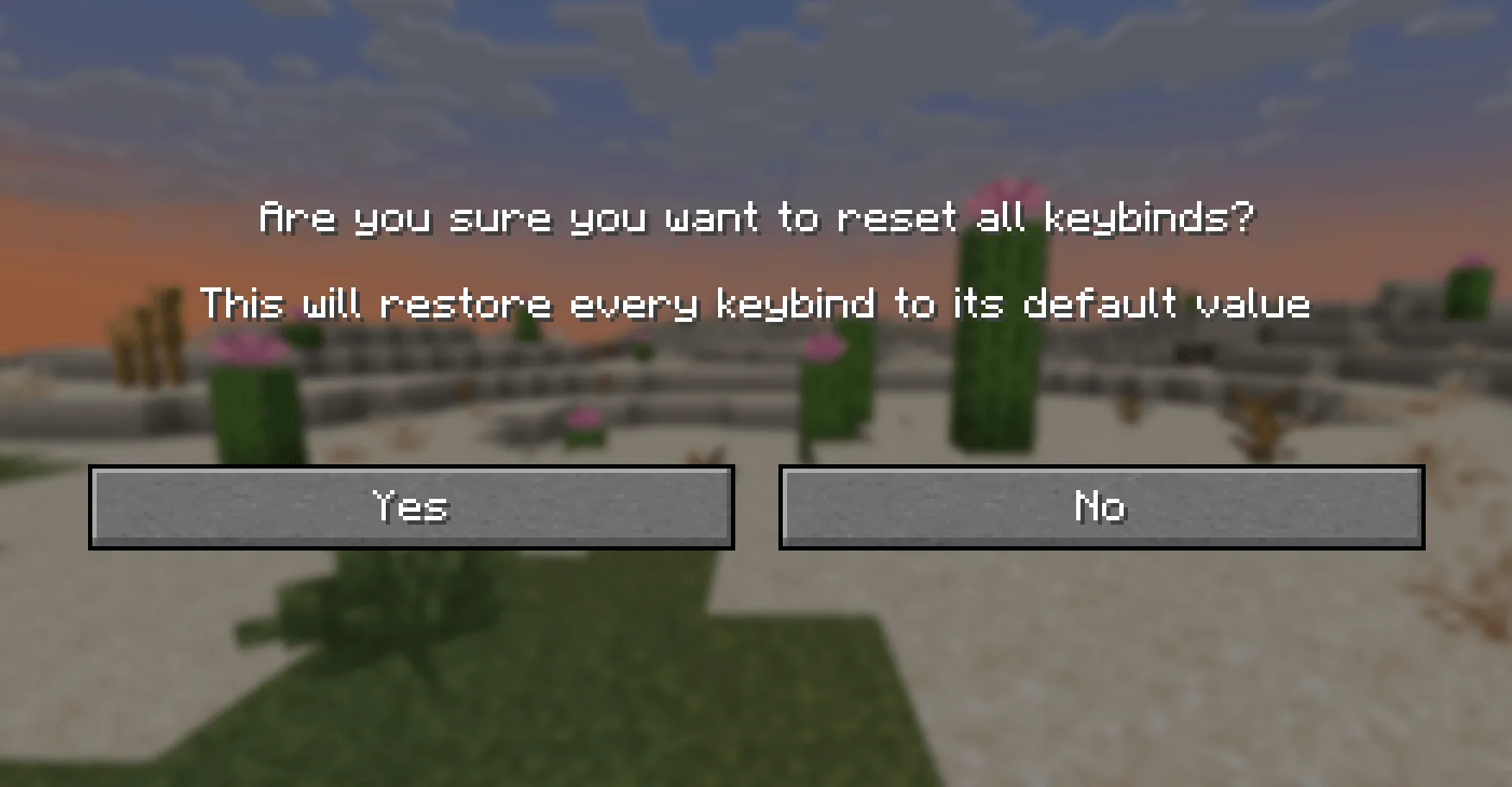 Reset Controls Confirmation — Confirmation Screen