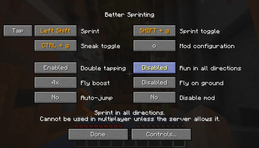 Better Sprinting — Mod configuration
