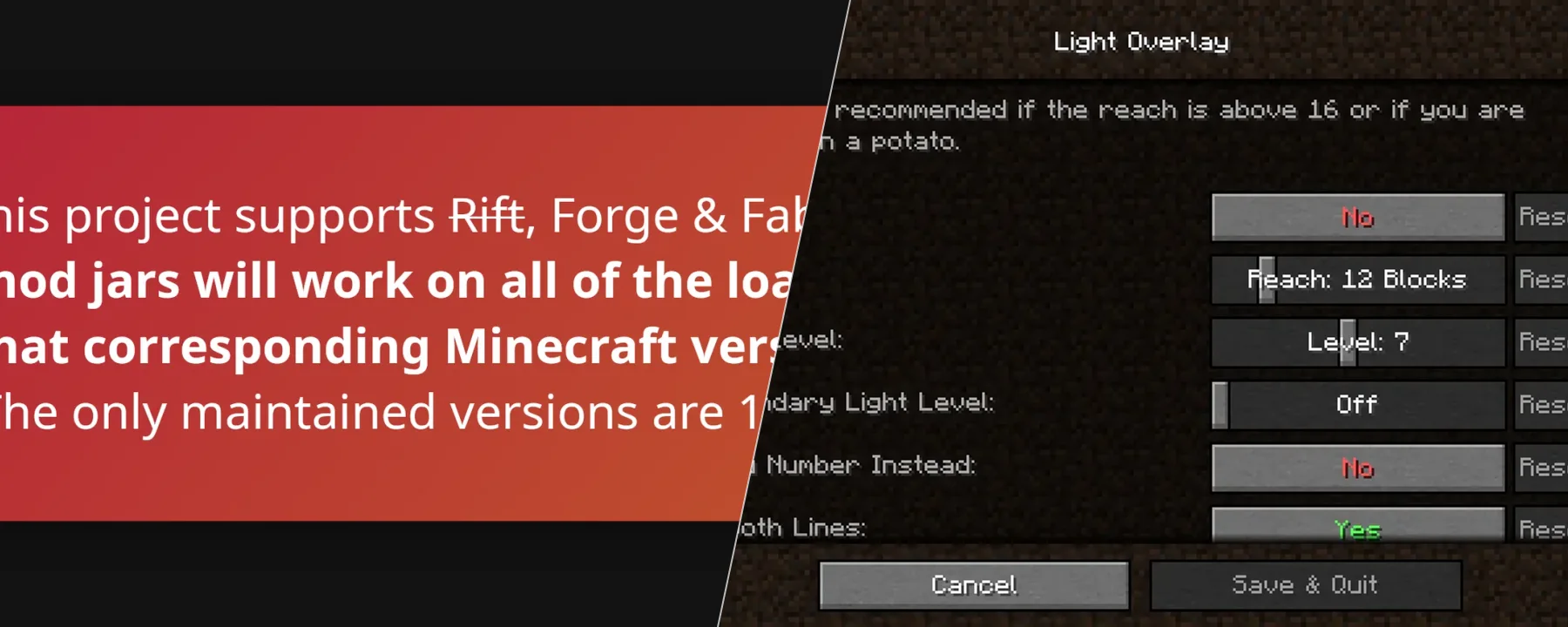 Light Overlay (Rift/Forge/Fabric) — Light Overlay (Rift/Forge/Fabric) screenshots 1–2