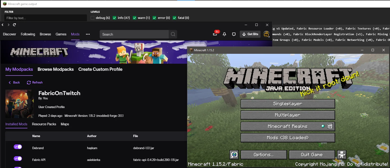 Jumploader — Fabric loaded in the Twitch Launcher