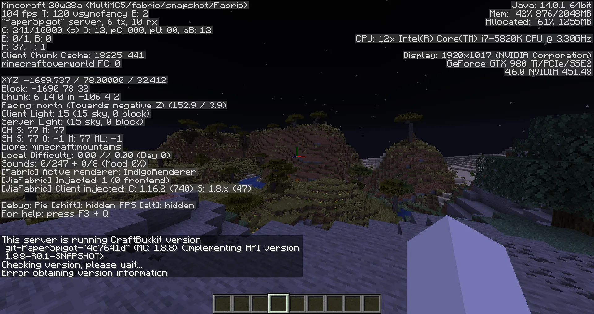 ViaFabric — 20w28a ViaFabric client on 1.8 server