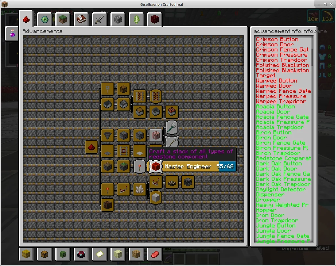 AdvancementInfo — Enlarged window and a list of Objectives