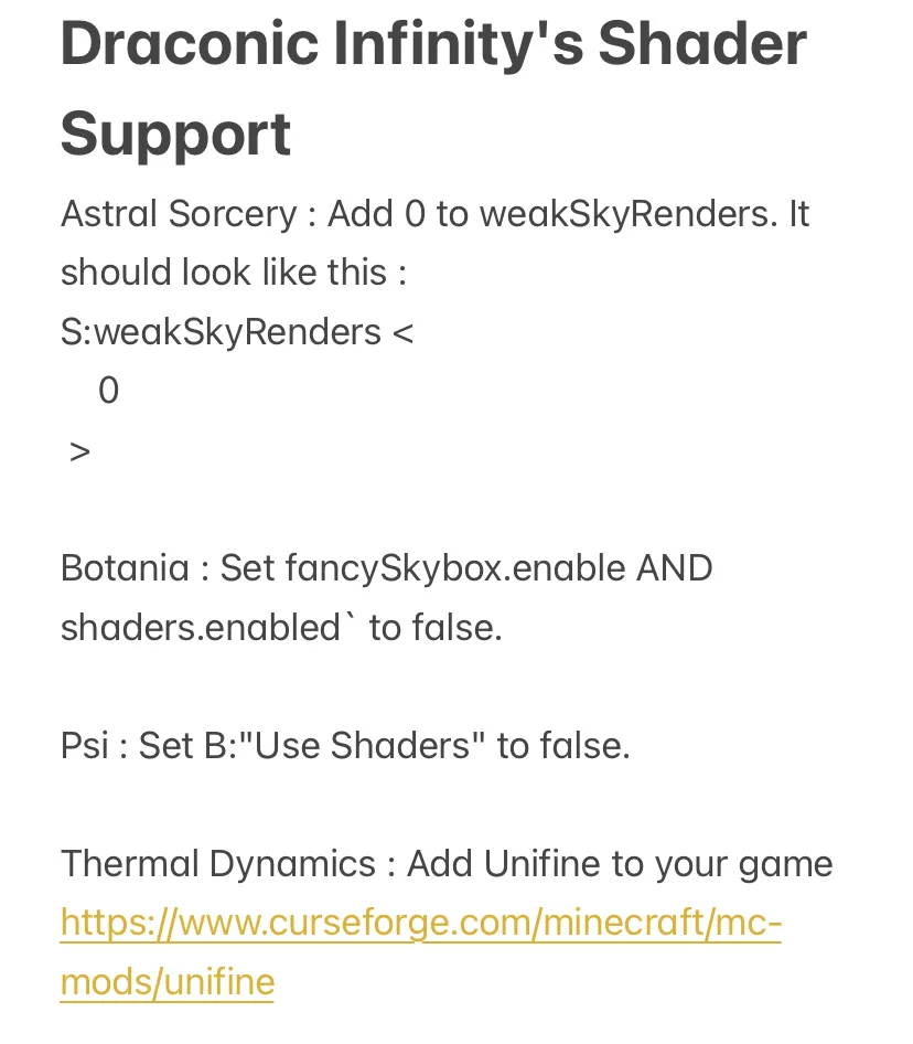 Draconic Infinity — Shader Support