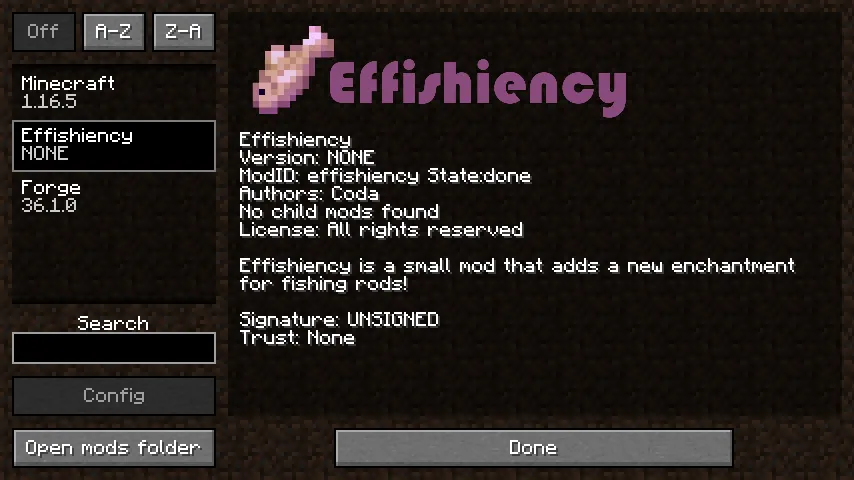 Effishiency — Mods screen