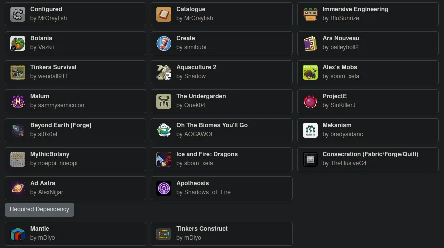 Tinkers Integrations and Tweaks — Current Supported Mods
