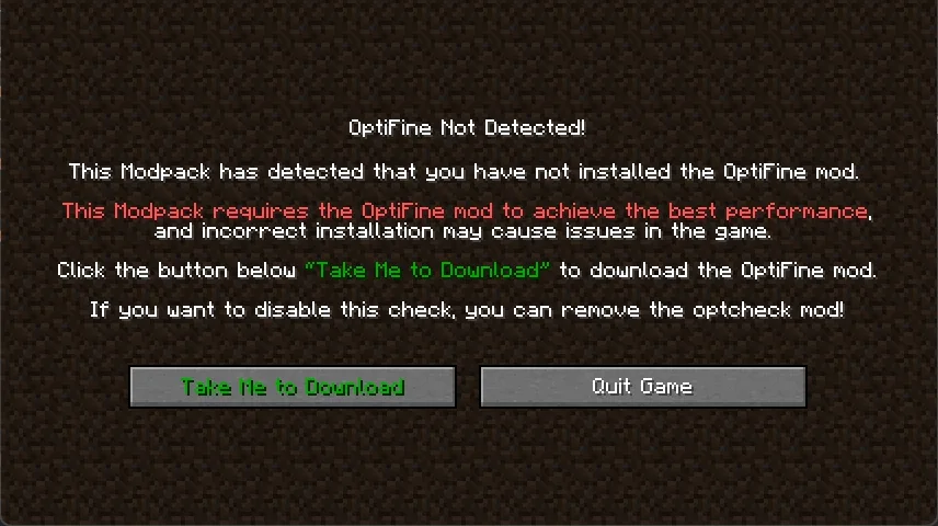 OptiFine Checker — OptiFineWarningScreen