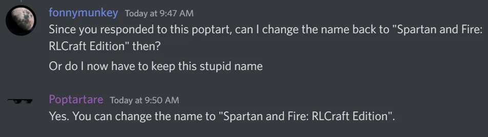 Spartan and Fire: RLCraft Edition — Name