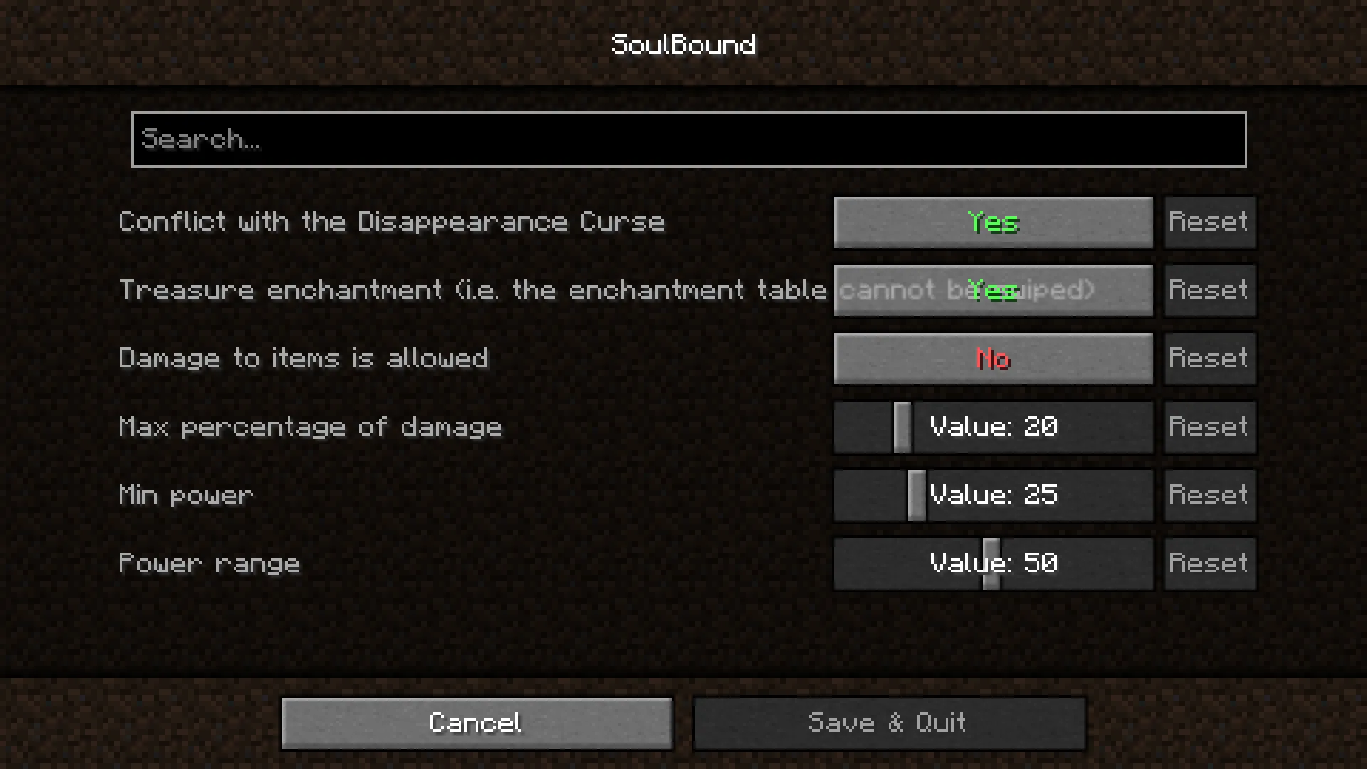 Soul Bound Enchantment — Configure Screen