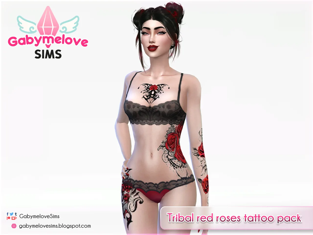 Tribal red roses tattoo pack | UPDATED 2025 — [Gabymelove Sims] Tribal red roses tattoo pack