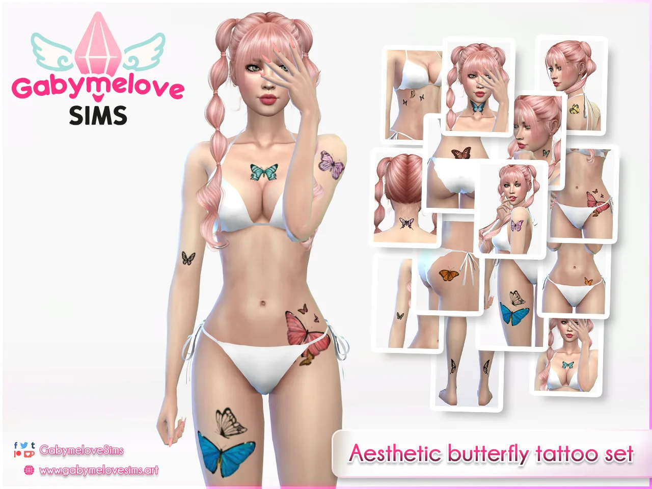 Aesthetic butterfly tattoo set [HQ compatible] — [Gabymelove Sims] Aesthetic butterfly tattoo set