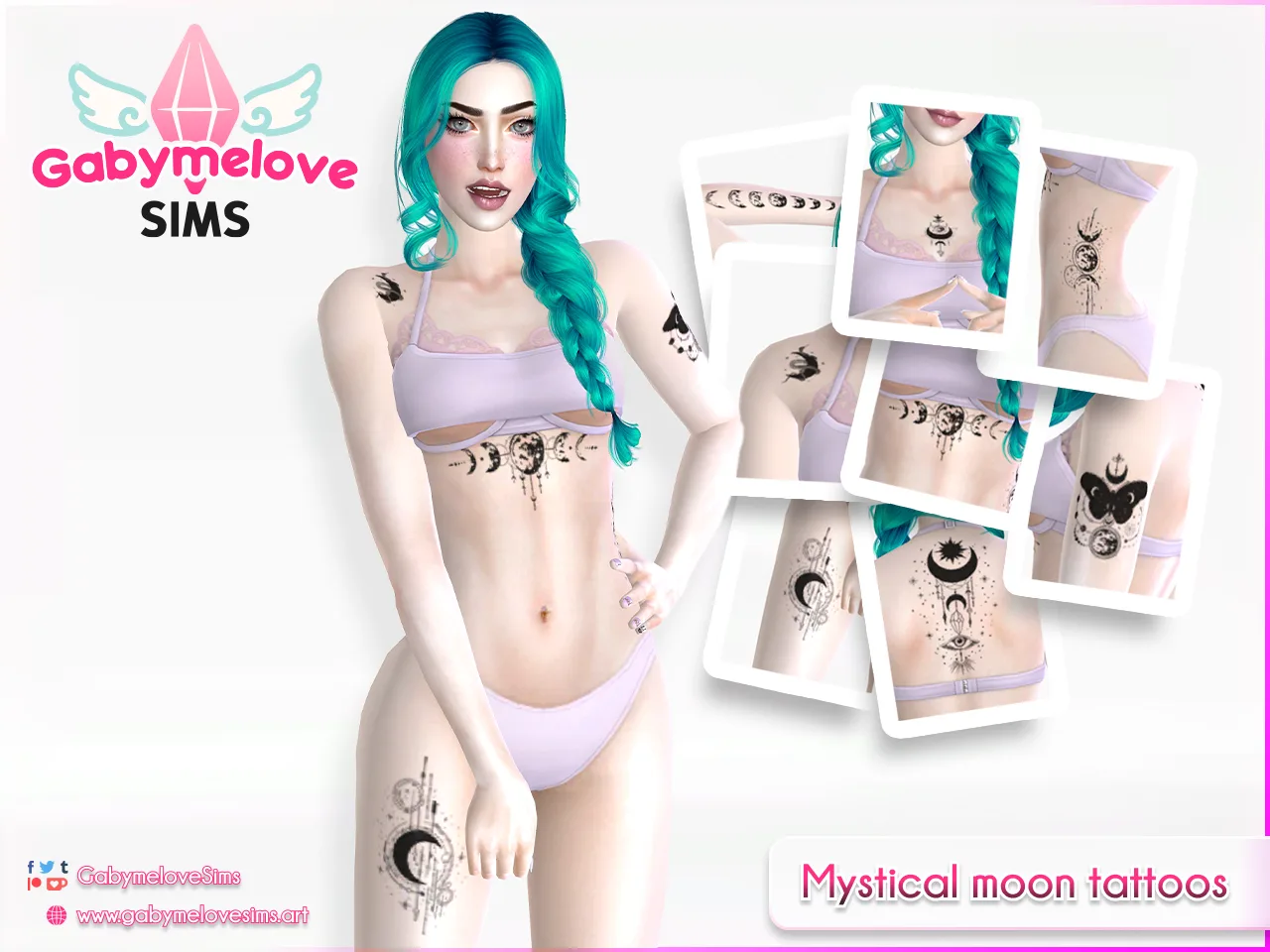 Mystical moon tattoos [HQ compatible] — [Gabymelove Sims] Mystical moon tattoos