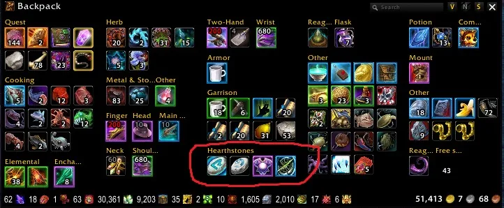 AdiBags Hearthstones screenshot 1