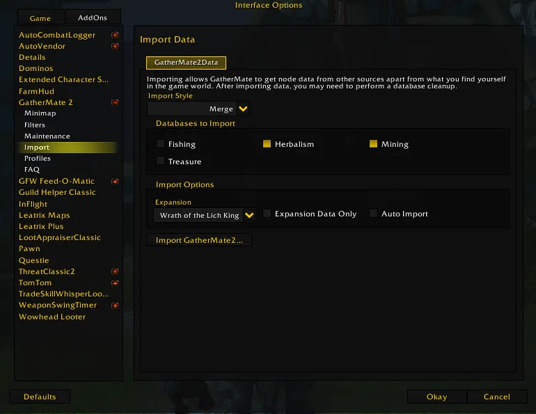 Spinx GatherMate2 Data (Classic) — Import the data
