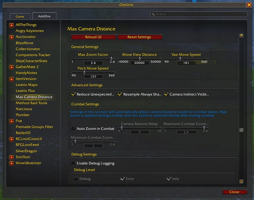 Max Camera Distance ( Auto Combat Zoom) — Settings v5.x
